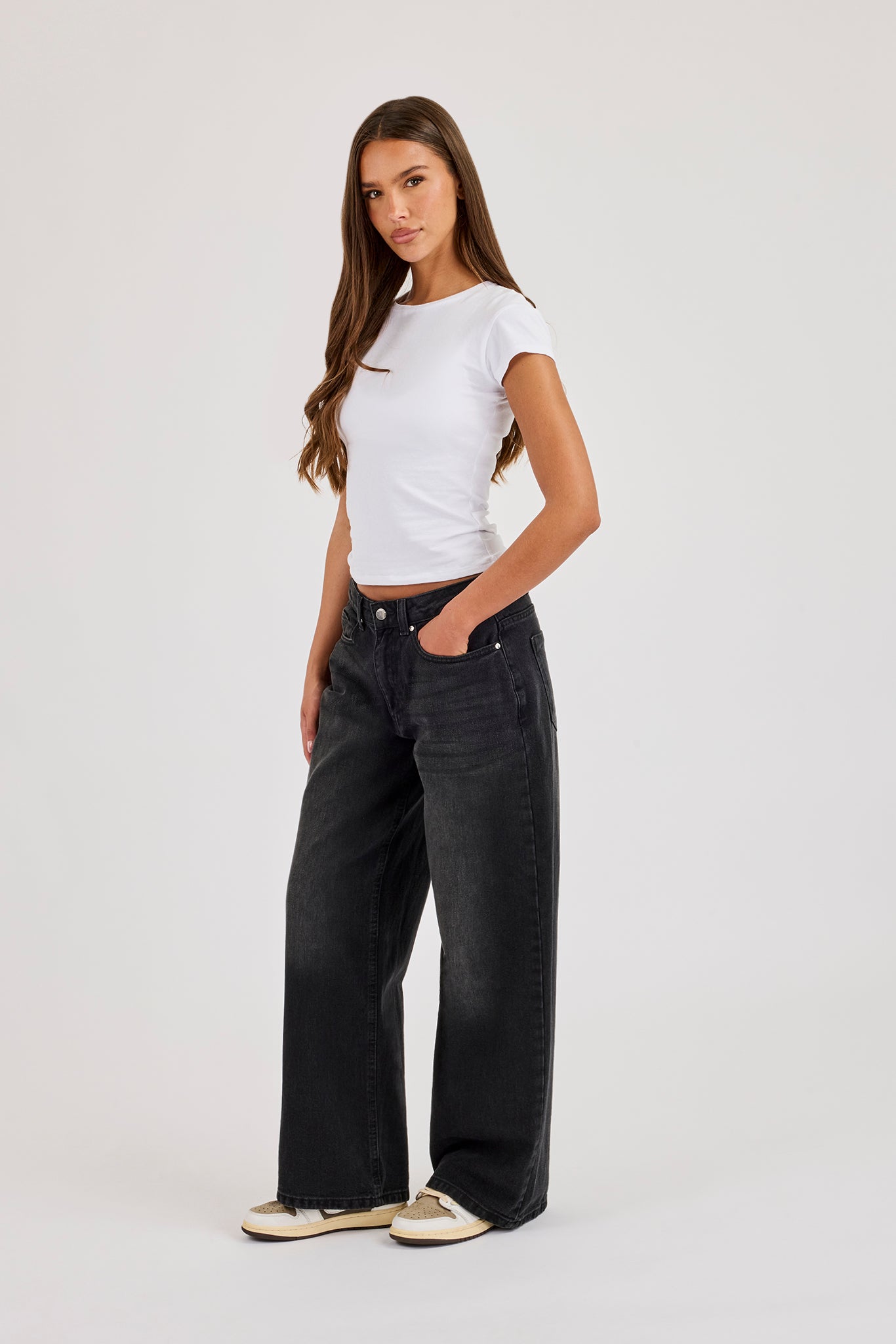 Womens Low Rise Baggy Jean - Washed Black